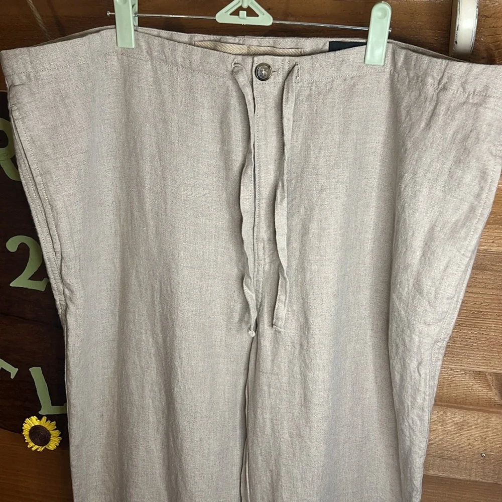 Banana Republic Castello Linen Beach Pant Drawstring Button Pocket Khaki XL